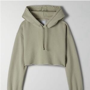 TNA Aritiza Olive Cropped Hoodie Sweater Cozy AF Fleece